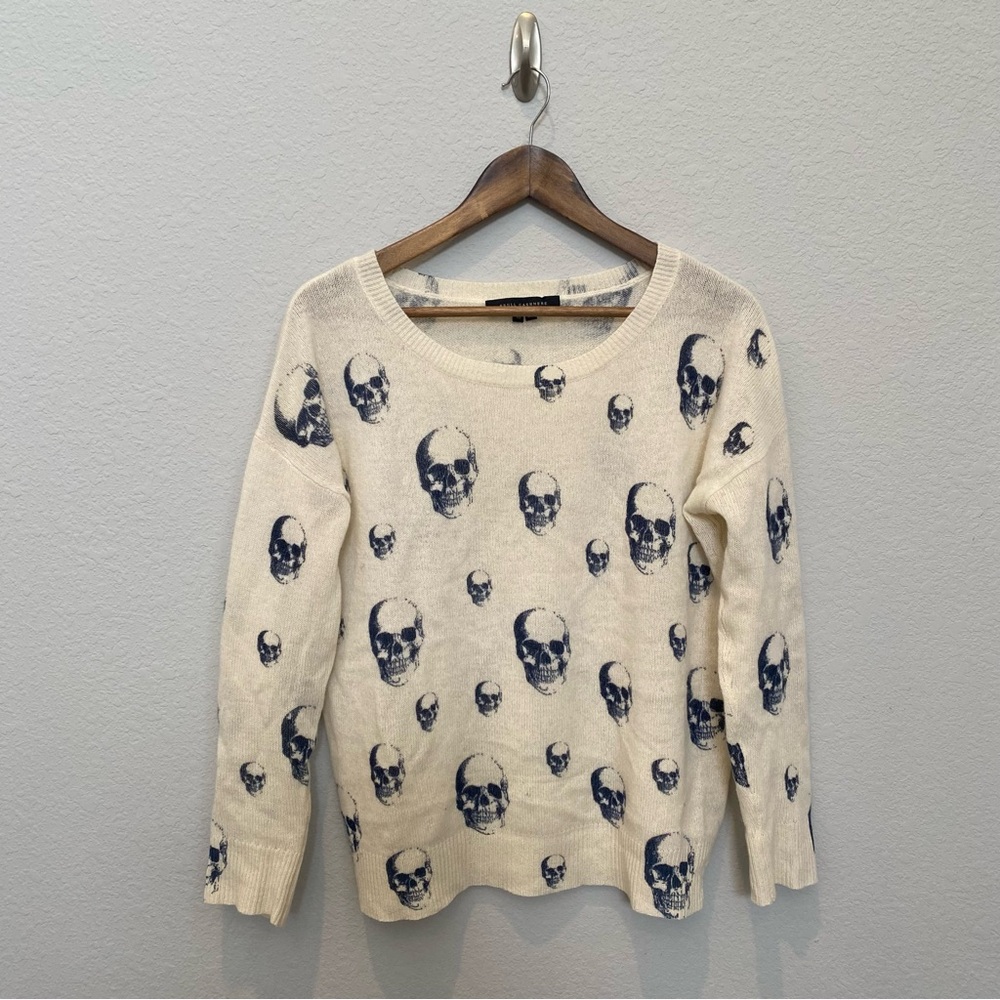 Skull Cashmere Cream and Navy Skull Print Sweater Size XS